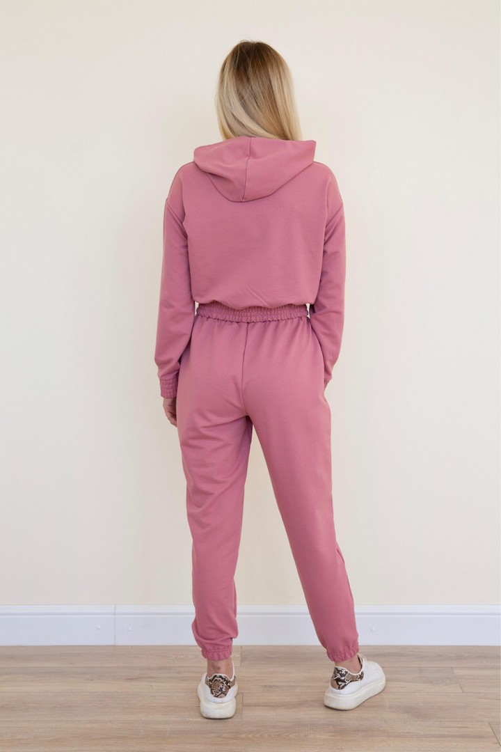 Фото товара 21570, женский розовый костюм с укороченной толстовкой